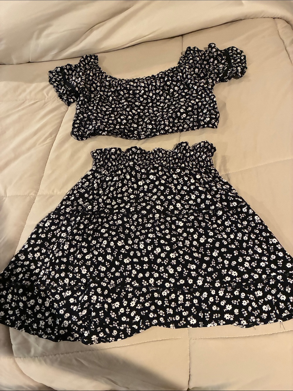 Pink Rose Black Floral Two-Piece Crop Top & Skirt Set Will Fit A Size Medium